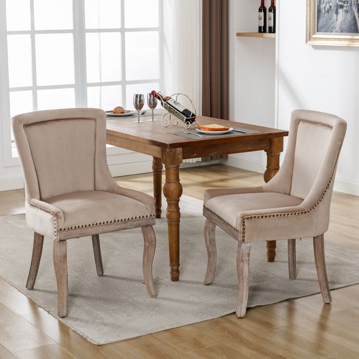2 Chaises De Salle à Manger Bois Massif – Rembourré Velours Gris (Reconditionnées)