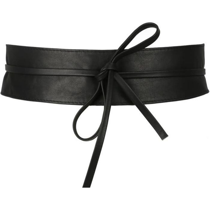 ceinture pour femme, large à nouer en cuir de vachette n1738 noir