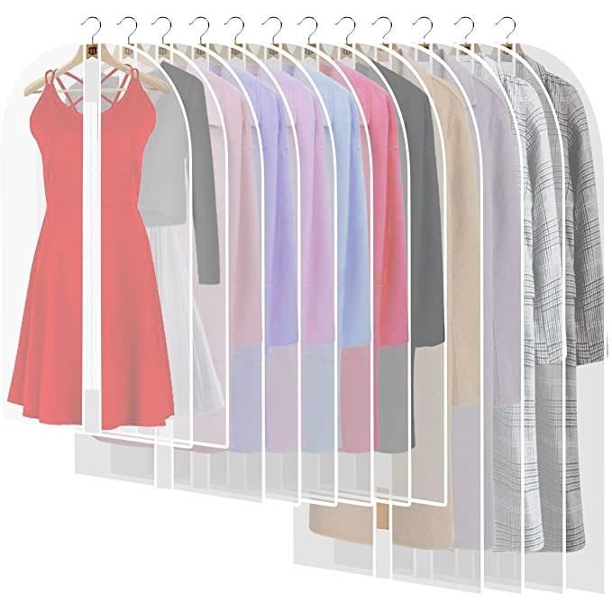 12PCS Housses de Vêtements avce Zip, Anti Poussière Etanche Mite Humidité, Anti-Poussière Housses de Protection Transparentes pour