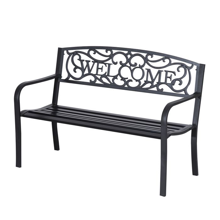 Banc de Jardin 2 Places Noir en Métal Époxy Anticorrosion Fonte - Outsunny