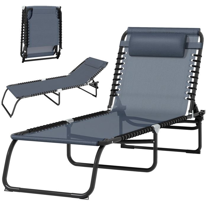 Outsunny - Chaise longue pliable - Acier - 189x58x30cm - Gris