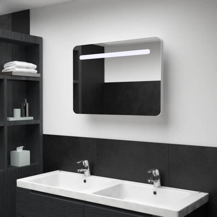 2705Home chic•Armoire de salle de bain à miroir LED Meuble à Miroir Murale Armoire de Toilettes 70x9 5x55 cm Tout Neuf