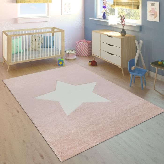 Tapis Enfant Chambre Enfant Filles Moderne Grosse Étoile Pastel Rose Blanc  [80x150 cm] - Cdiscount Maison