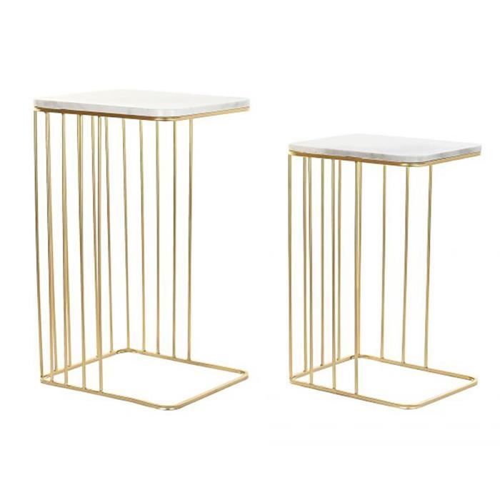 set de 2 tables gigognes en marbre et métal - pegane - carré - blanc - contemporain - design
