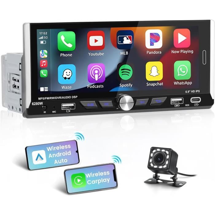 Ossuret Autoradio Compatible avec Fiat 500 2007-2014, Android 12 Navigation GPS avec Carplay/Android Auto Affichage Météo Commande au Volant 8-Core UPC 6 64GB WiFi 4G LTE SWC Mirror Link (Blanc