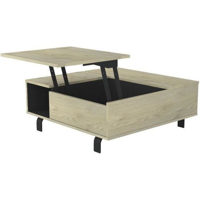 table basse relevable - sciae - rush - effet bois - 1 espace de rangement