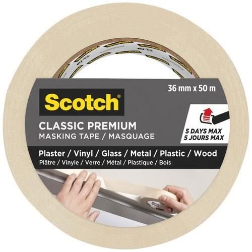 Scotch Ruban de masquage classique - Premium - Plâtre vinyle verre métal plastique bois - 36 mm x 50 m