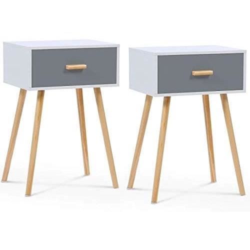 Tables De Chevet Sofia Forme S - Lot De 2, Blanc Et Effet Hêtre, 2 Niches Rangement, 40x30x50 Cm