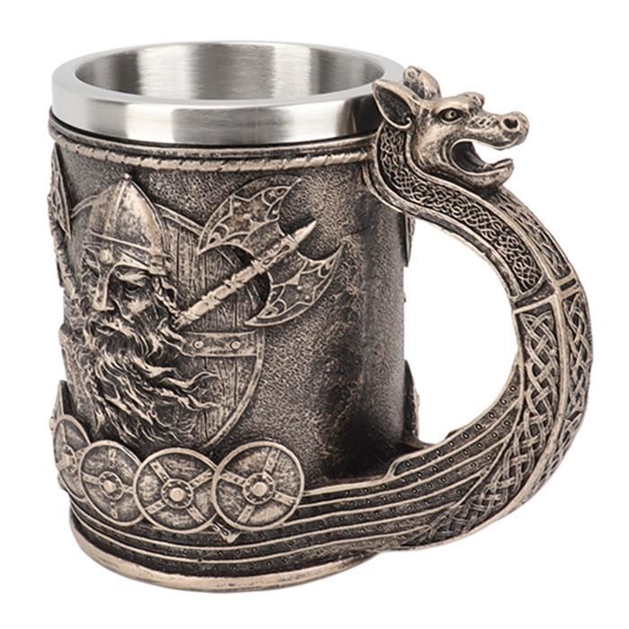Chope à Bière Viking 550ml Acier Inoxydable - Tasse Tonnelier Médiévale Isotherme