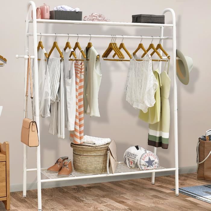 Tempsa Portant Penderie A Vetement Mobile Porte Manteau Meuble Pour L Entree 2 Etagere Blanc Cdiscount Maison