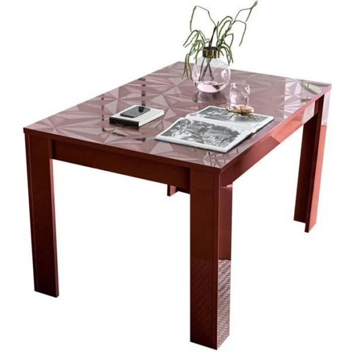 table de repas à allonge laquée rouge brillant - kioo - l 137/185 x l 90 x h 79