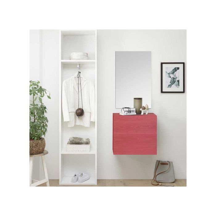 meuble d'entrée rouge + miroir + vestiaire - scopello - l 105 x l 30 x h 205