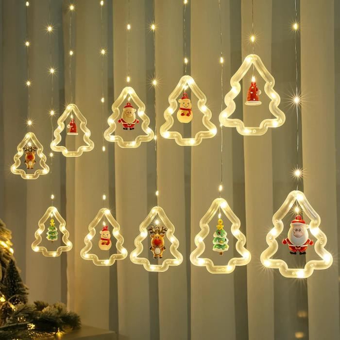Rideau Lumineux Sapin De Noël Avec Figurine, 3M Guirlande Rideau
