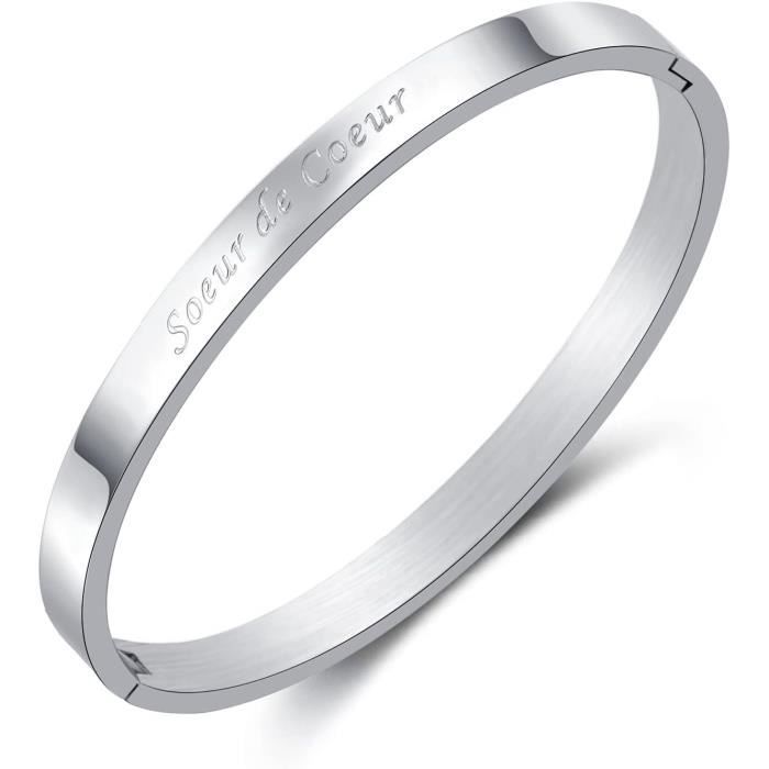 Bracelet personnalisé en argent pour partenaire en acier inoxydable avec gravure de texte personnalisée pour couple homme et femme pendentif cadeau de Noël - France