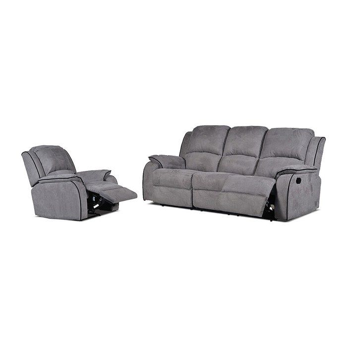 Canapé 3 places et un fauteuil relax en microfibre HERNANI - Gris