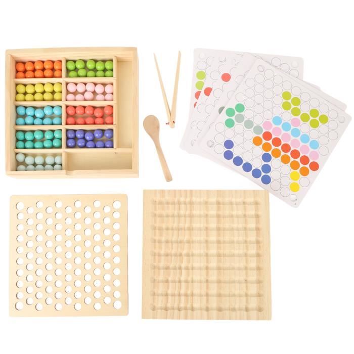Volumoon - Jeu De Perles Arc-en-ciel Montessori En Bois - 77 Perles, 7 Couleurs, Avec Pinces Et Cuillère - Pour Enfants 3 Ans Et Plus