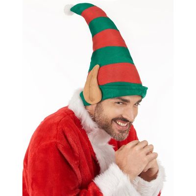 Bonnet De Père Noël Adulte Rayé Avec Oreilles - Chapeau Festif Tricoté Pour Noël, Cosplay, Réunions - Taille Unique 45-55 Cm De Tour De Tête