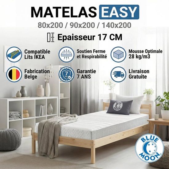 Matelas SYMPA 140x200. 5 Zones De Confort. Épaisseur 14cm – Compatible Lits IKEA – Fabriqué en Belgique à Prix
