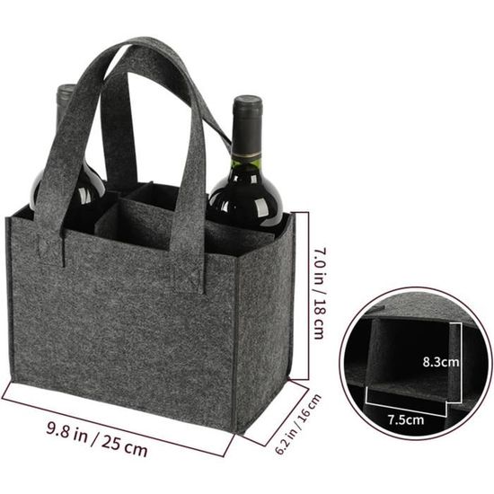 Weploda 2 Pièces Sac à Vin En Feutre - Porte-Bouteille 6 Compartiments - Noir Réutilisable 24x18x16cm