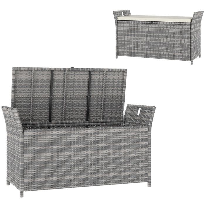 Canditree Coffre-Banc De Jardin En Résine Tressée & Acacia Massif – Rangement Coussin 160 Kg Gris
