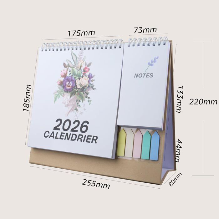 Calendrier De Bureau 2026 Floral Sur Support - Mini Format 23x10 Cm - Bois Et Papier - Organisation Et Décoration