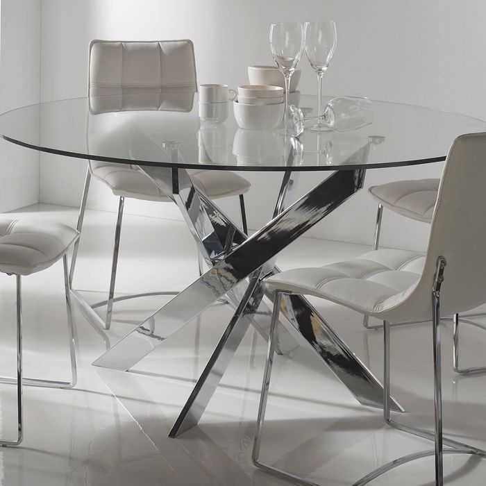 Table Ronde 140 RITHA - Table Ronde 140cm Pieds Chromés et Plateau en Verre - Cdiscount ...