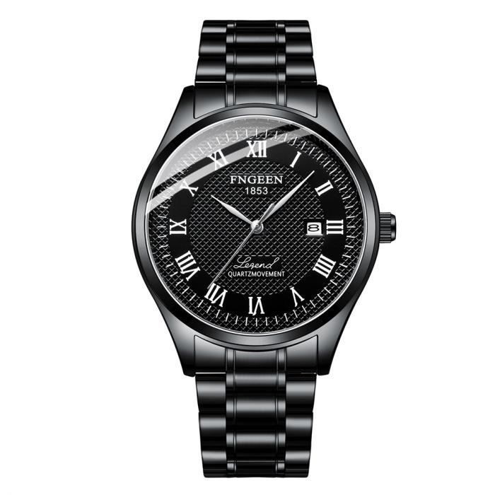 RMEGA Montre Homme Noir Ultra Mince Acier Inoxydable Montre Mode