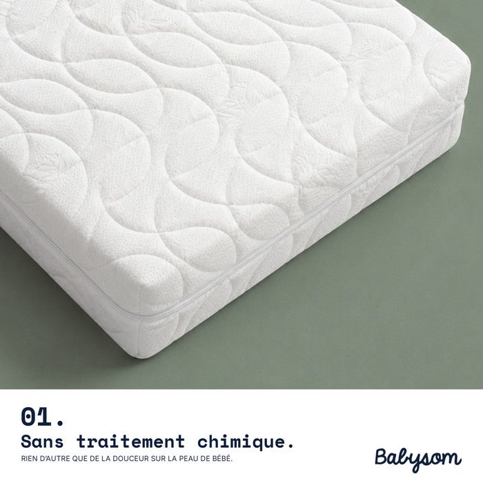 Matelas Bébé Bamboo Babysom 70x140 Cm - Viscose Ultra Douce, 14 Cm D'épaisseur, Déhoussable - Fabriqué En France