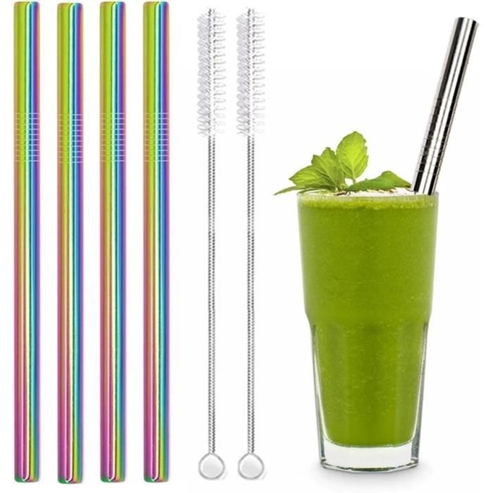 7 Pailles Inox Extra-Larges 12mm UNOLIGA – Bubble Tea, Smoothies, Cocktails + 2 Brosses & Sac