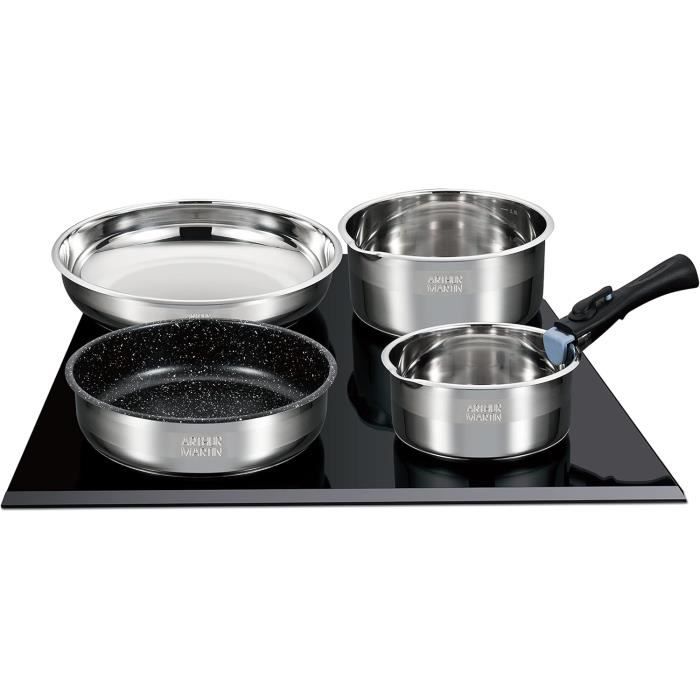 Batterie De Cuisine 7 Pièces Paris Prix - 28 Cm - Aluminium Noir - Neuve