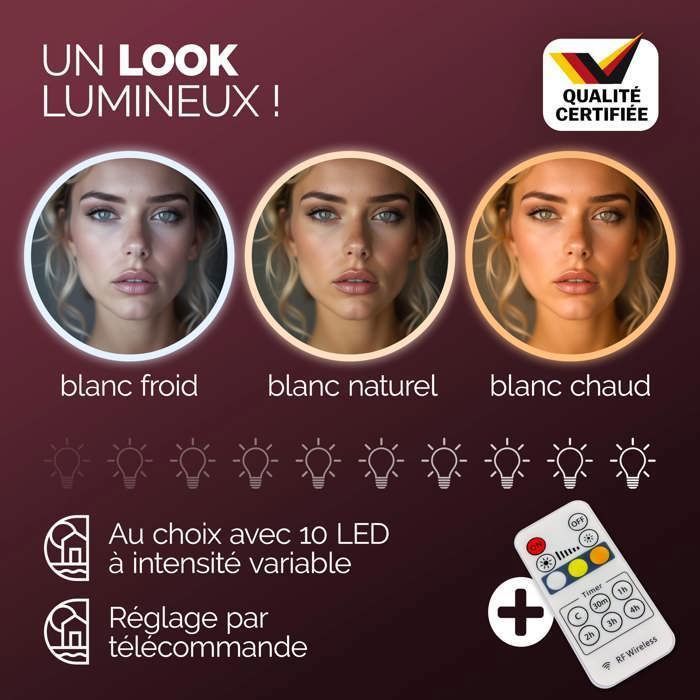 Coiffeuse, Coiffeuse LED avec Miroir Coulissant et Tabouret, Table de
