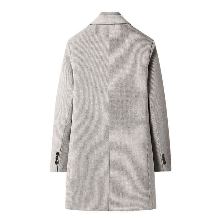 Caban Homme Slim A rayure Business Mi longue Epaisse Elegant Simple Boutonnage Beige Homme