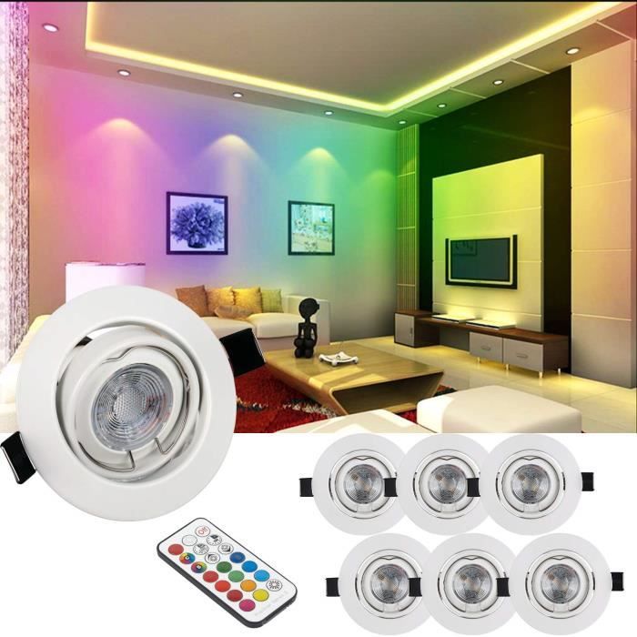 LED Spots Encastrables Orientable GU10 Ampoule RGB Couleur Changement Lampe  Blanc Chaud 6W de plafond du Jour Plafonnie(6er Set)