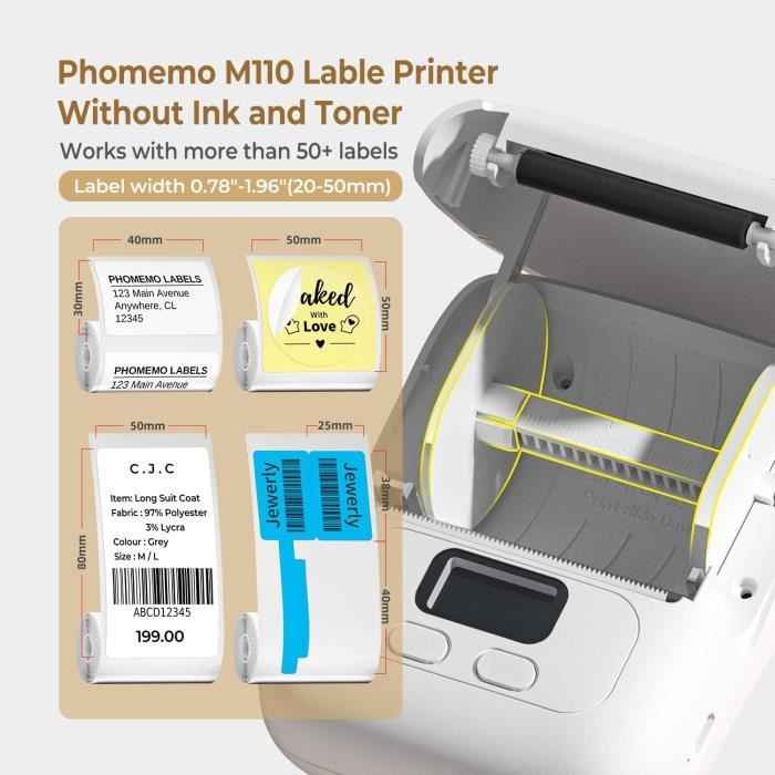Phomemo M110 Imprimante d'étiquettes-Imprimante d'étiquettes Bluetooth  portable Etiqueteuse thermique, Convient pour bureau, tra126 - Cdiscount  Beaux-Arts et Loisirs créatifs