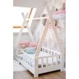 Structure de lit enfant en bois massif Tipi M 90 x 190 cm avec sommier, couleur Blanc-2