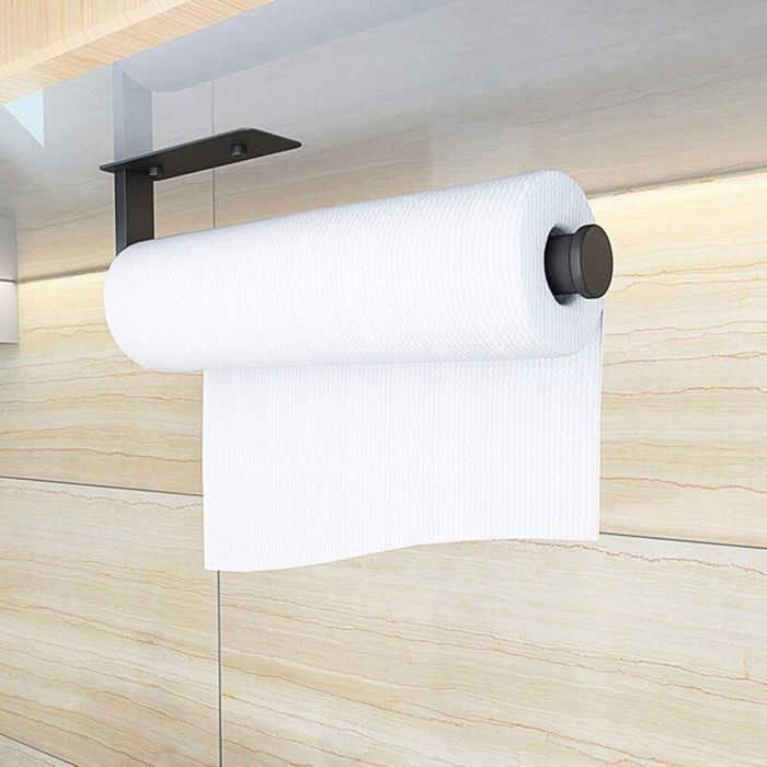Porte-Rouleau Essuie-Tout Mural Sans Perçage Katmerio 335mm Aluminium Argenté - Auto-Adhésif Ou Vis