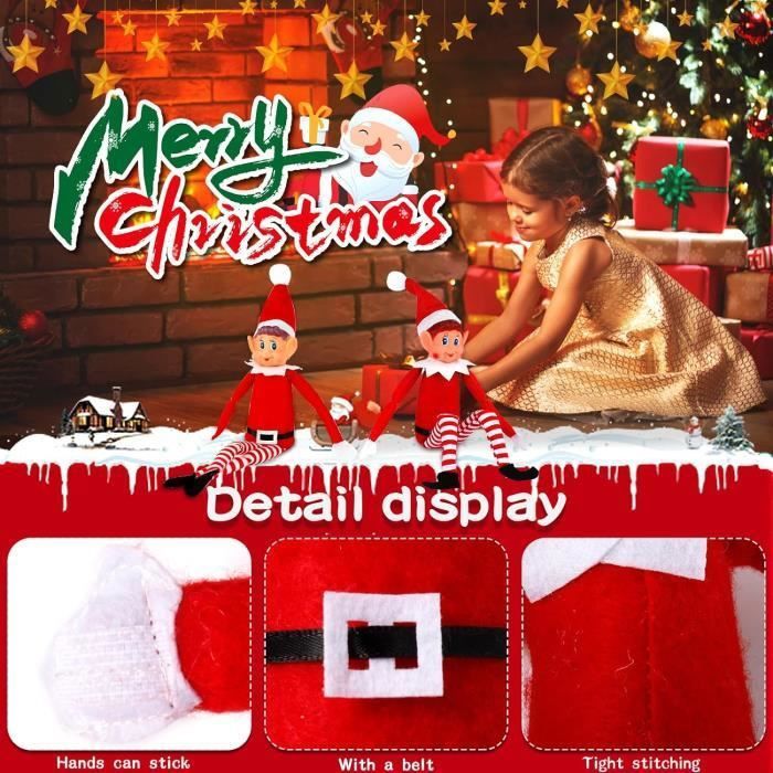 ZPQAODI Lutin Farceur de Noel, Lot de 2 Lutins Farceur Yeux Bleus Lutin de Noël, Corps Mou et Visage en Vinyle Elfe de Noël Farceur, Elfie Rouge