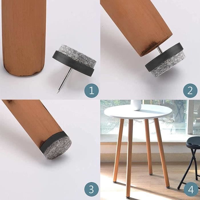 Patins en feutre pour meubles - Patins ronds à clouer pour pieds de chaise  