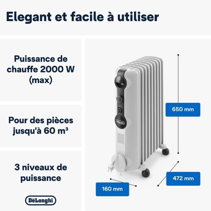De'Longhi Radiateur Électrique Convecteur HSX2320 - 2000W, 3 Niveaux, Antigel, Minuterie 24h, Compact Pour Pièces Jusqu'à 60m³