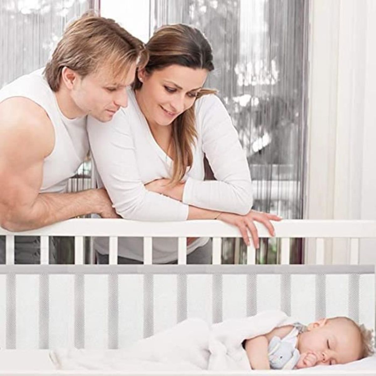 Blanc HB.YE Tours de Lit en Maille Respirant 4 Côtés Anti-Collision pour Lit Bébé 