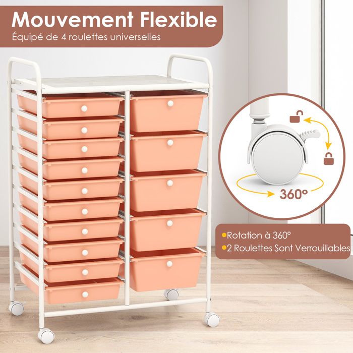 GOPLUS Chariot de Rangement 15 Tiroirs, 63 x 37 x 87 CM, Tour de ...