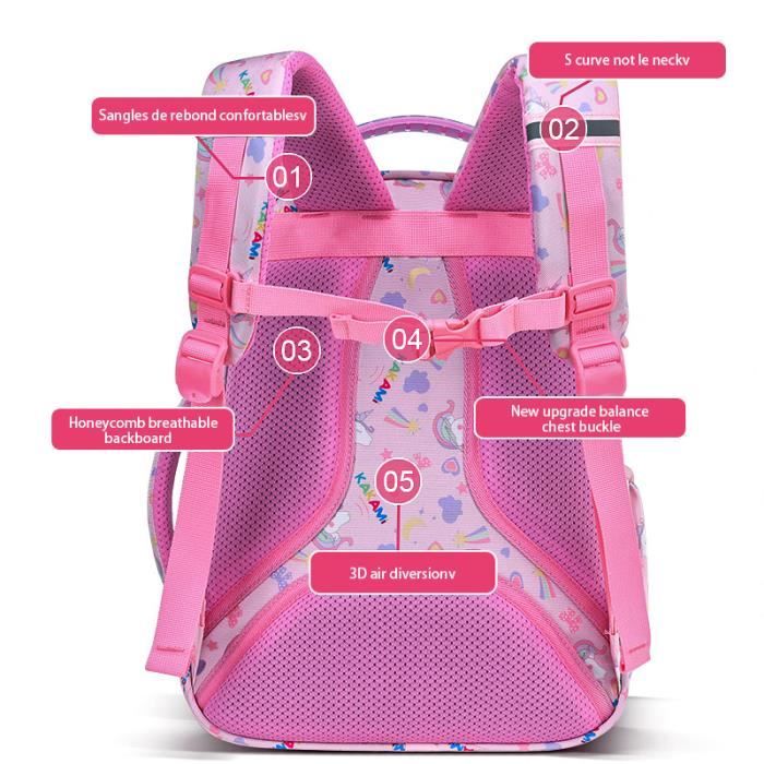 Sac à Dos Scolaire Fille CE2 - Léger, Imperméable, Grande Capacité Avec Sangle De Poitrine 6-9 Ans - 5