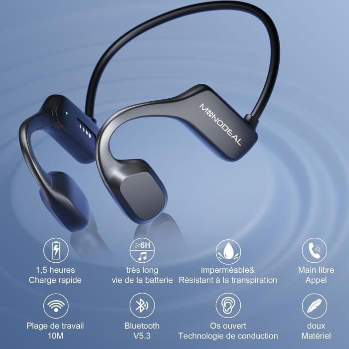 MONODEAL Casque à Conduction osseuse avec Micro, écouteurs Bluetooth 5.3 à  Oreille Ouverte avec Microphone à flèche antibruit pour Le Travail, la  Conduite, Le Bureau à Domicile : : Informatique