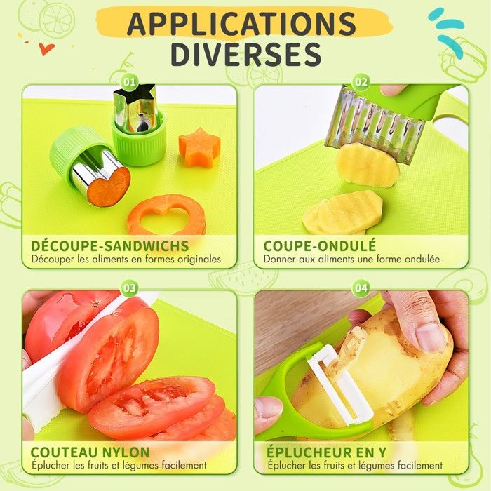 Kit De Couteaux De Cuisine Sécurité Enfants 15 Pièces - Pour Apprendre à Couper Fruits/Légumes