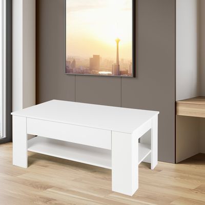 ML- Table basse Design en blanc 110 x 50 x 41 cm, Table basse spacieuse avec 4 ML- Table basse Design en blanc 110 x 50 x 41 cm, Table basse spacieuse avec 4