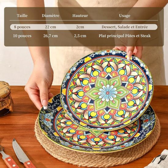 Plateau De Service En Céramique Carré Avec Poignées – Assiette Bohème Style D Pour Salade, Fruits, Présentation