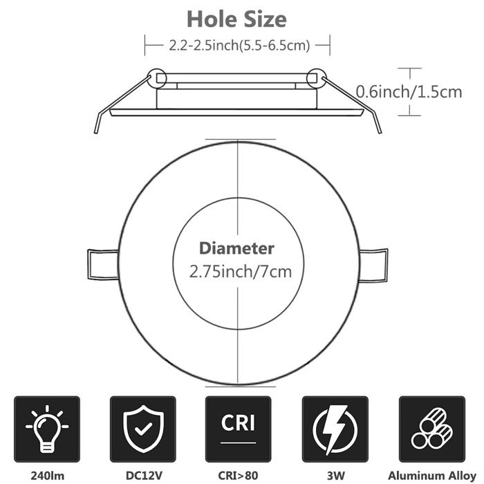 Lot De 6 Spots LED Encastrables Extra Plats 12V IP44 - Pour Camping-car, Salle De Bain, Bateau, 4W, 3000K/4000K/6000K