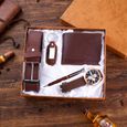 SHARPHY Coffret montre homme + ceinture + portefeuille + porte-clés + stylo – quartz mode brun cadeau de Noël-0