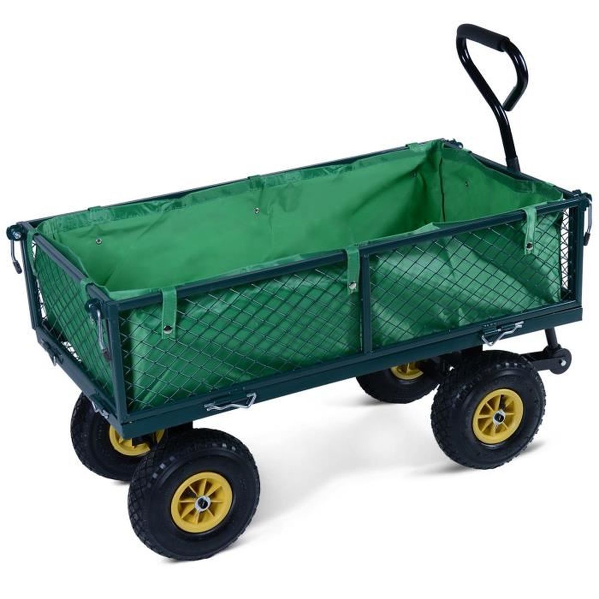 Chariot De Transport Jardin Charette Chariot Remorque A Main 4 Pneus Vert Achat Vente Brouette Chariot De Transport Jardin Cdiscount