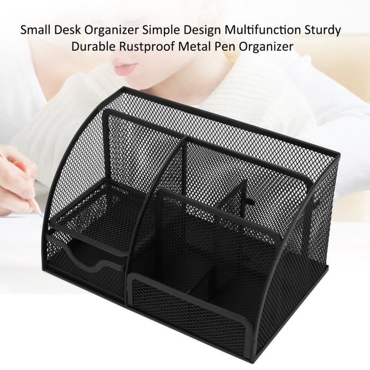 Porte-Crayon Métal 3 Compartiments - Organisateur Bureau Doré 12.5x12.5cm